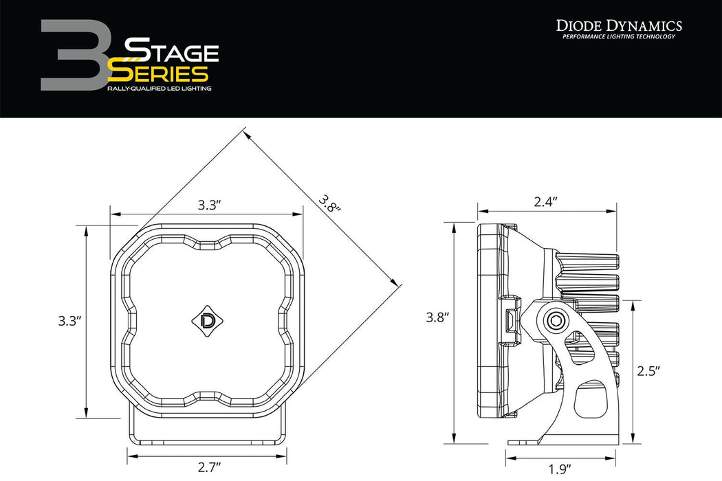 Diode Dynamics SS3 SAE Yellow Sport LED Pod (pair)
